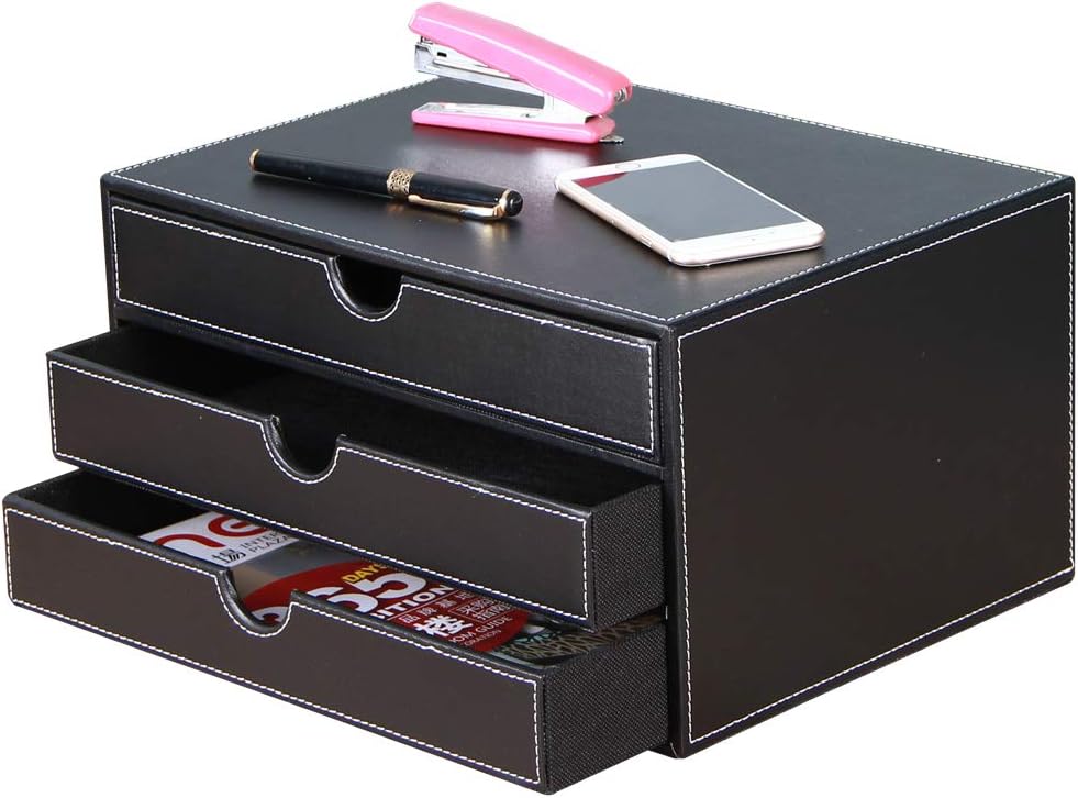 Black PU Leather 3 Drawer Stackable File Cabinet V133