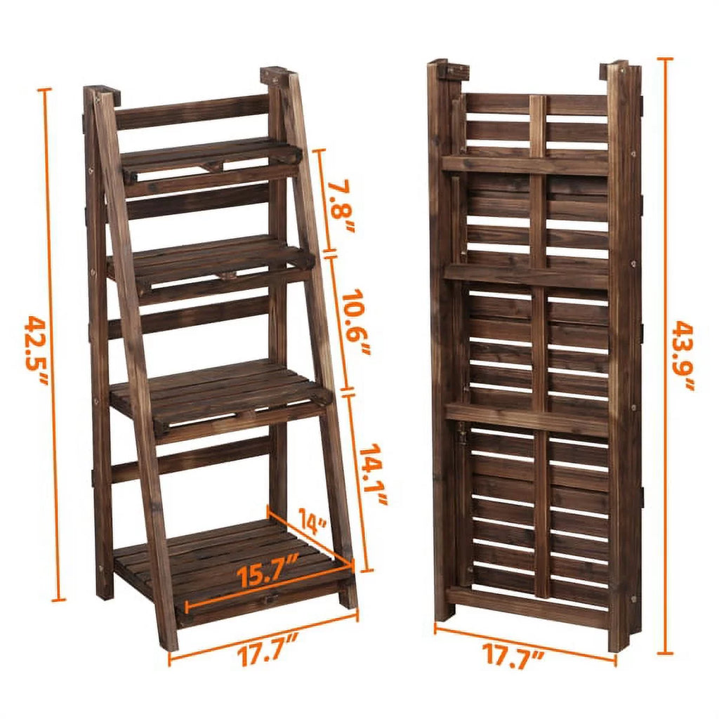 4 Tier Foldable Wooden Flower Stand Ladder Shelves G53959