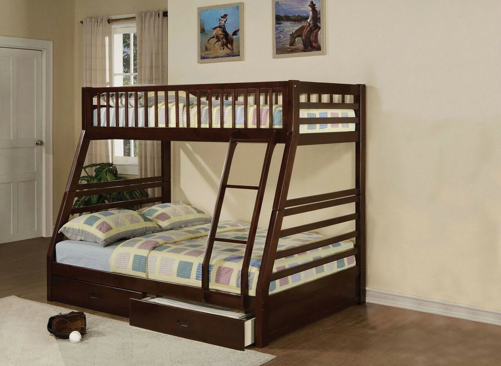 Espresso Pine Wood Twin Over Full Bunk Bed Z710