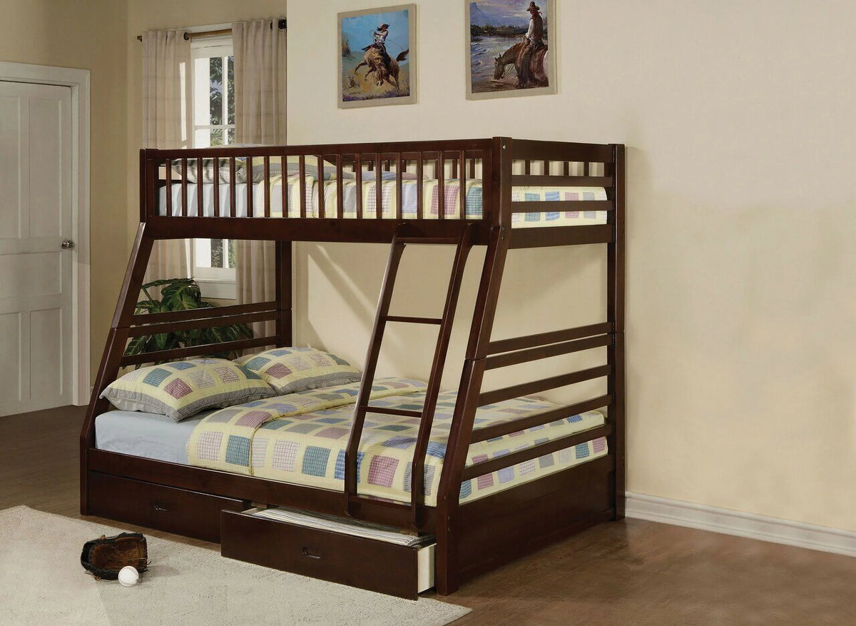 Espresso Pine Wood Twin Over Full Bunk Bed Z710