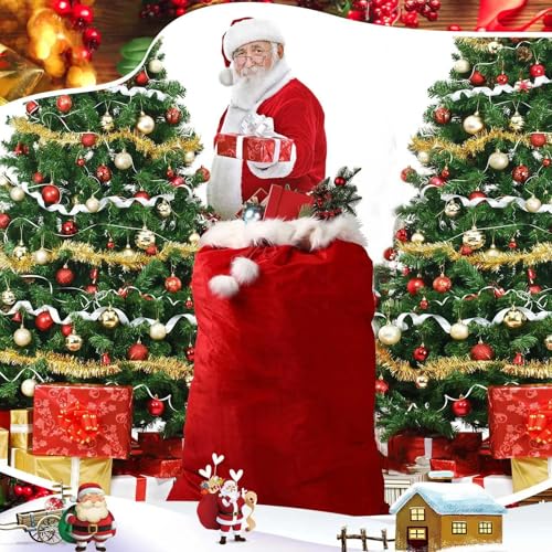 2 Pcs 56 x 36 Inch Extra Large Velvet Santa Gift Bag with Drawstring V75624