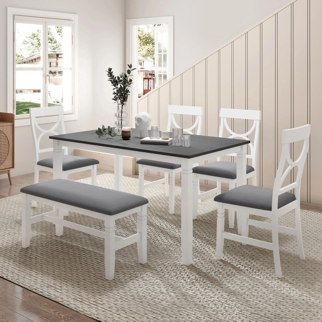 6 Piece Dining Table Set with 4 Chairs and Upholstered Bench Z404