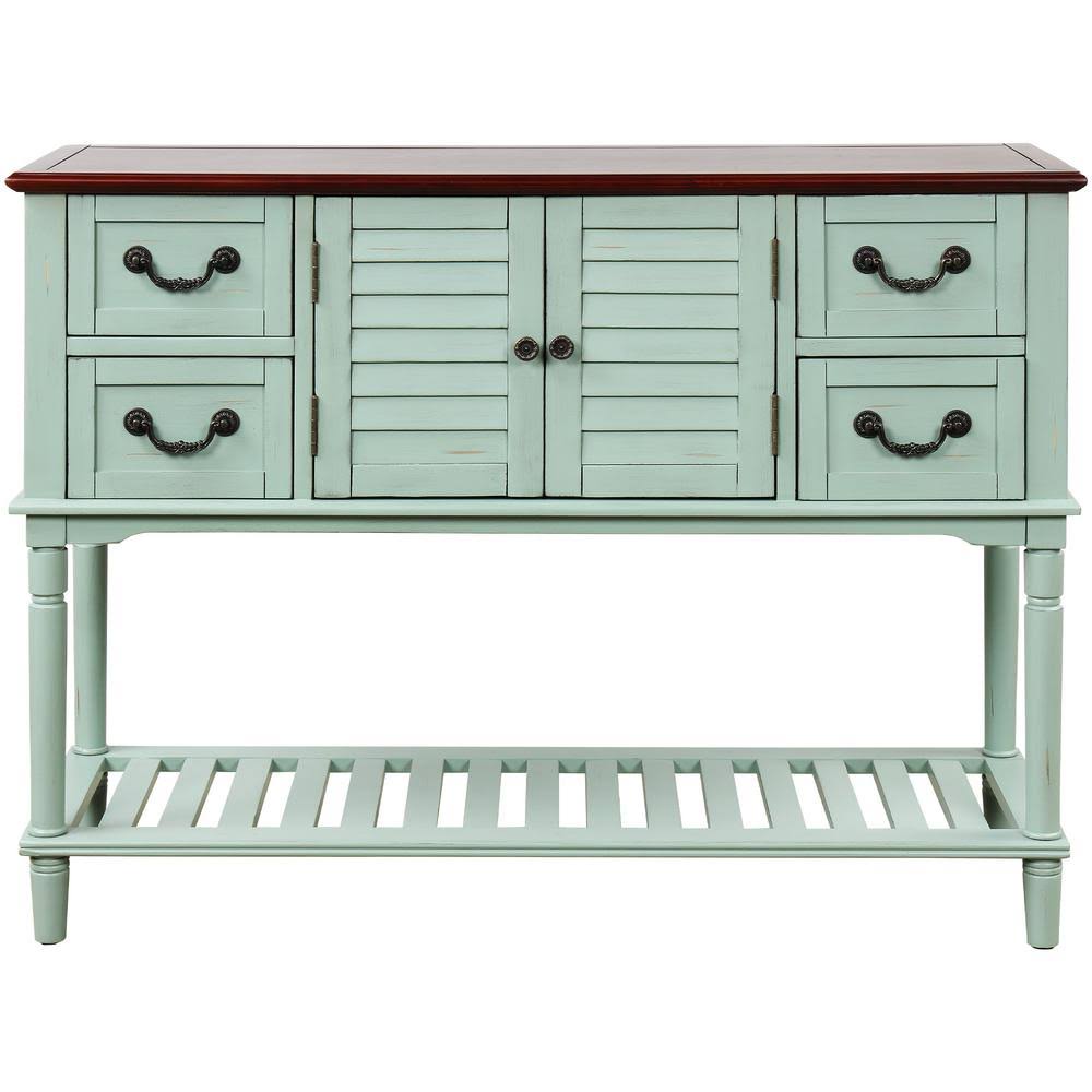 Antique Blue Wood Console Table with Shutter Doors and 4 Drawers G833