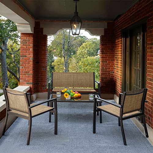4 Pieces Patio Furniture Set with Glass Coffee Table D748812