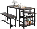 3-Piece Rustic Wood Dining Table Set with Benches K617