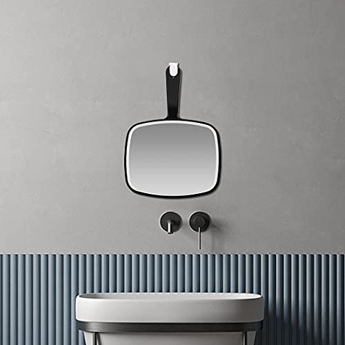 Large Wall Mount Hand Mirror with Handle Square Black 10.3inx7.3in E3232