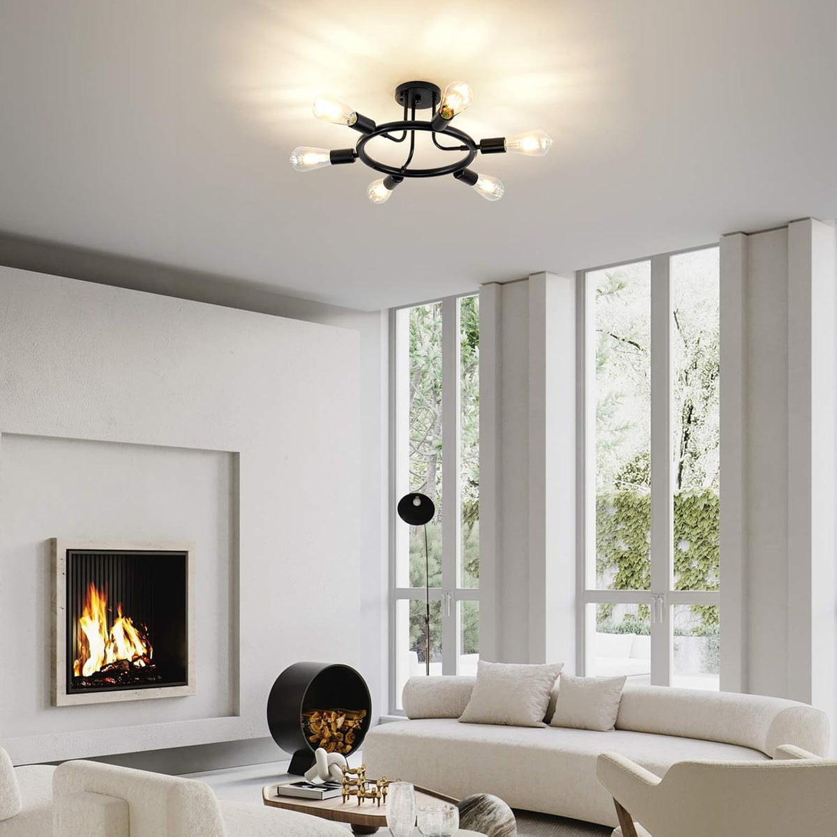 Black 6 Lights LED Semi Flush Mount Ceiling Light L6092