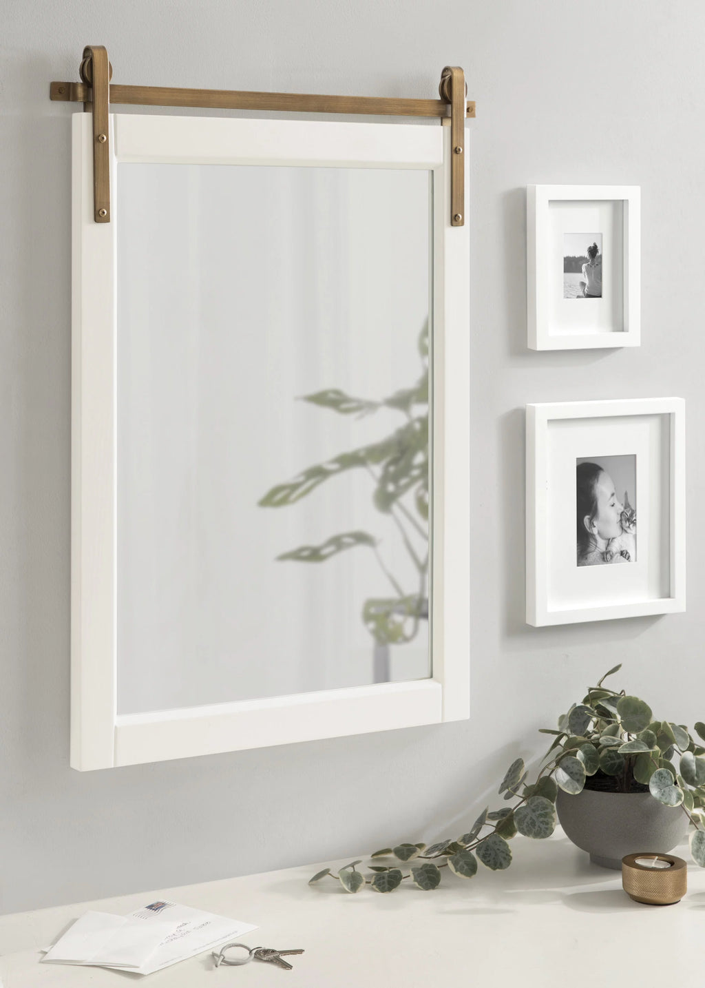 White and Antique Gold Wood Framed Wall Mirror C639818