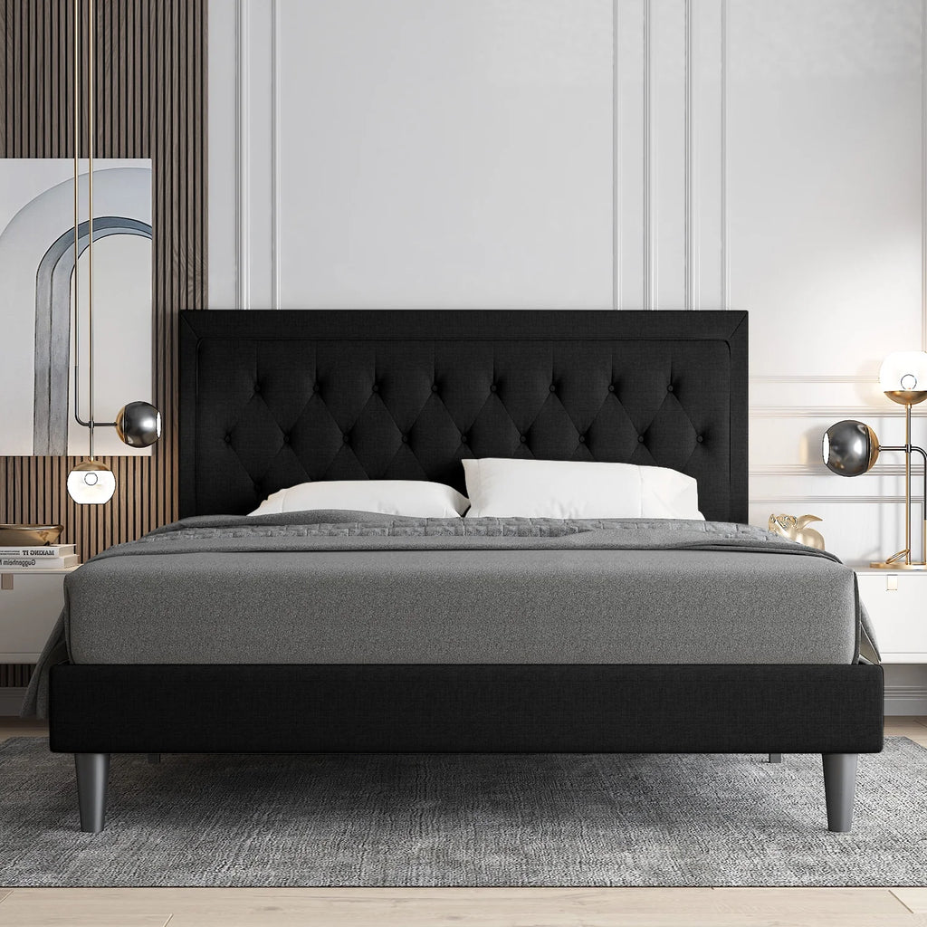 Queen Size Upholstered Platform Bed with Adjustable Headboard H545