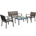 4 Pieces Patio Furniture Set with Glass Coffee Table D748812