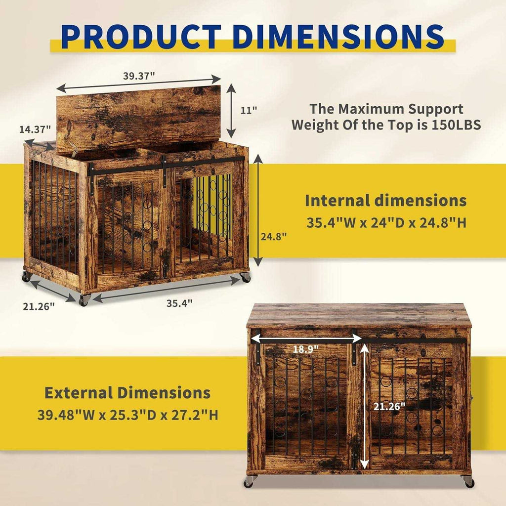 39'' Movable Dog Crate with Wheels A36307