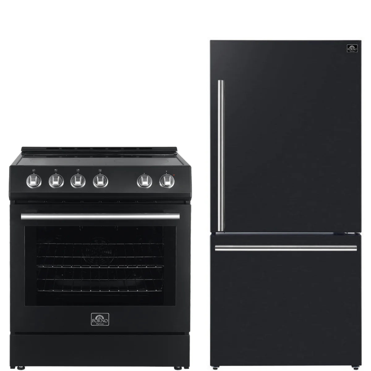 30 Electric Range and Refrigerator in Black with Silver Handles E426