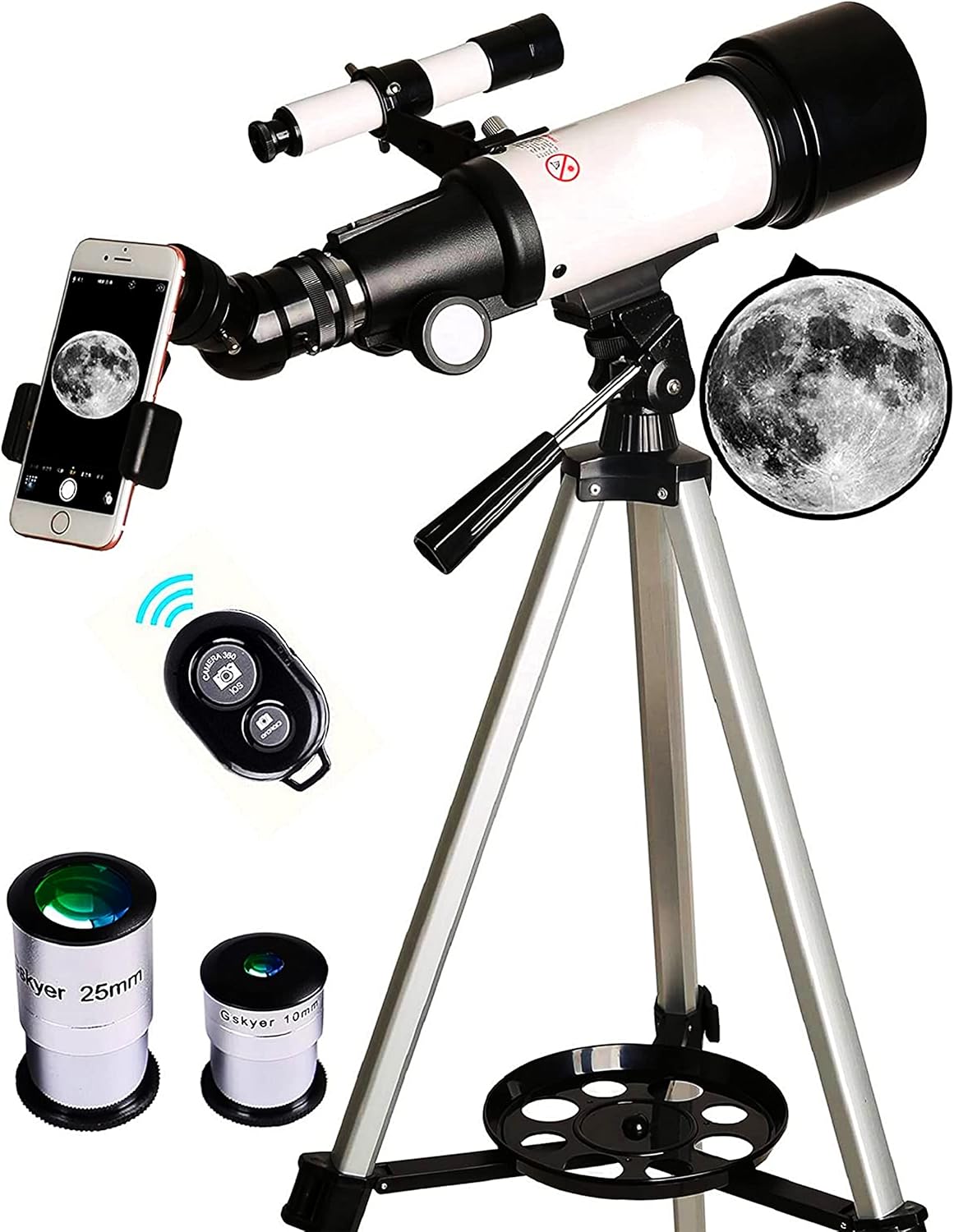 70mm Aperture 400mm AZ Mount Refracting Telescope with Phone Adapter and Wireless Remote U9356