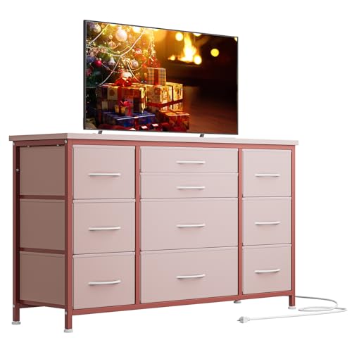 Black 10 Drawer Dresser with Power Outlet V513