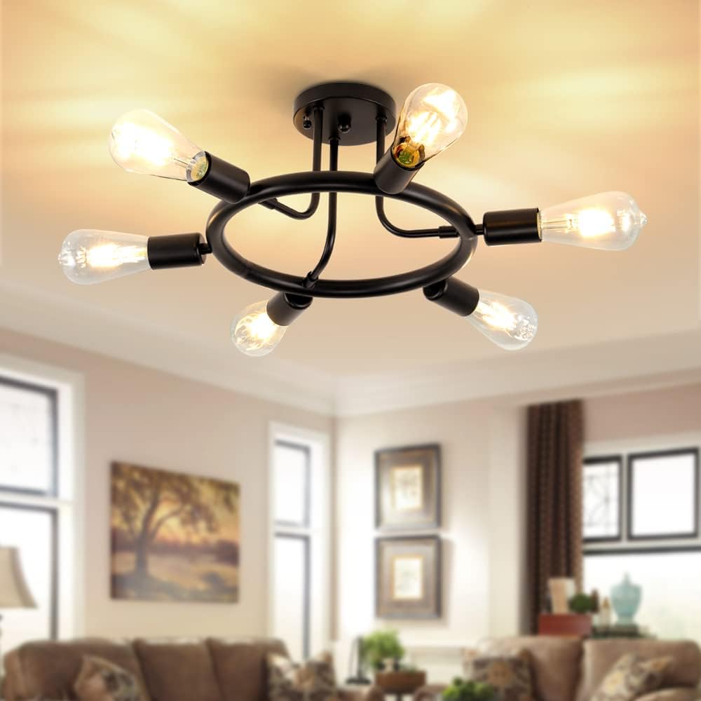 Black 6 Lights LED Semi Flush Mount Ceiling Light L6092