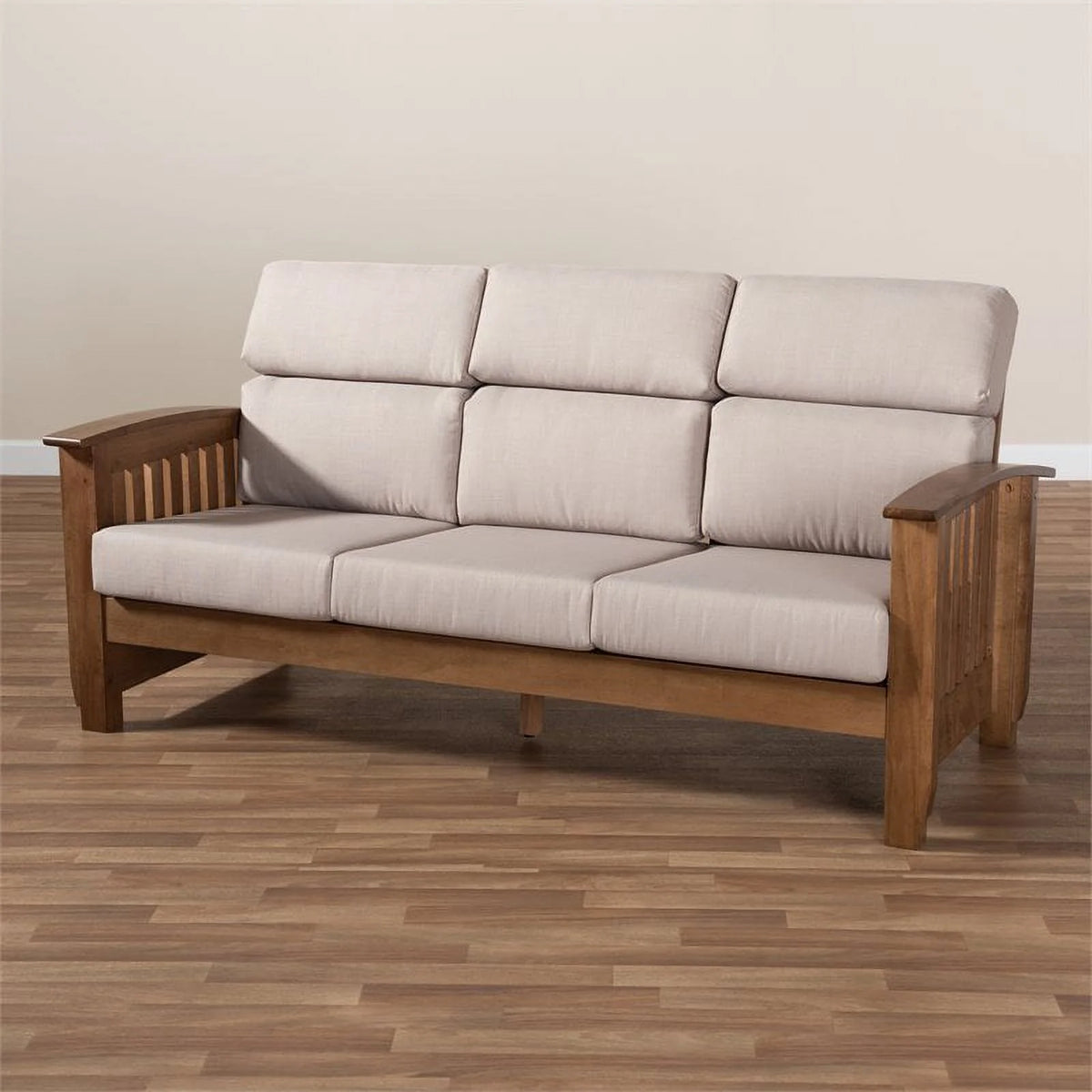 Modern Wood Fabric 3-Seater Sofa in Taupe Walnut Brown W249228