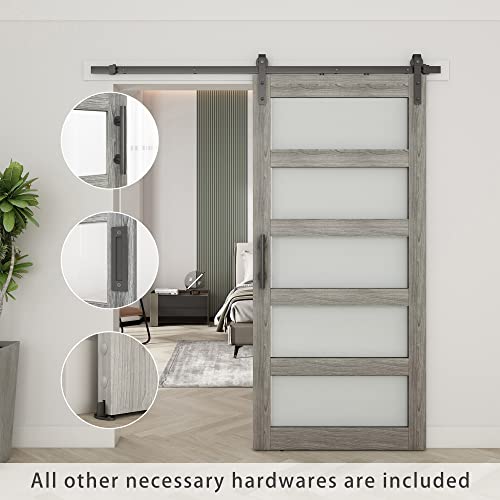 42in x 84in Frosted Glass Barn Door with 7FT Sliding Door Hardware Kit W37241