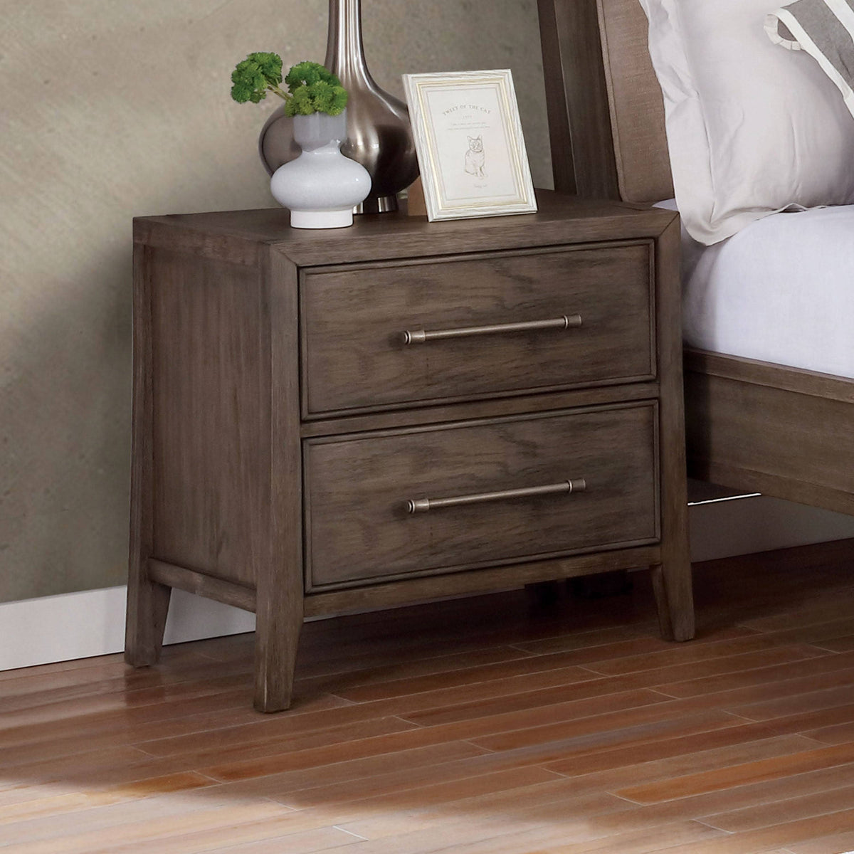 Grey Solid Wood 2-Drawer Nightstand H3266