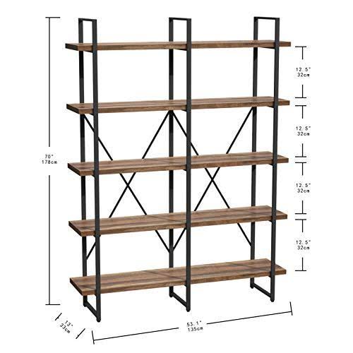Double Wide 5-Tier Open Bookcase Wood and Metal Shelves K2378
