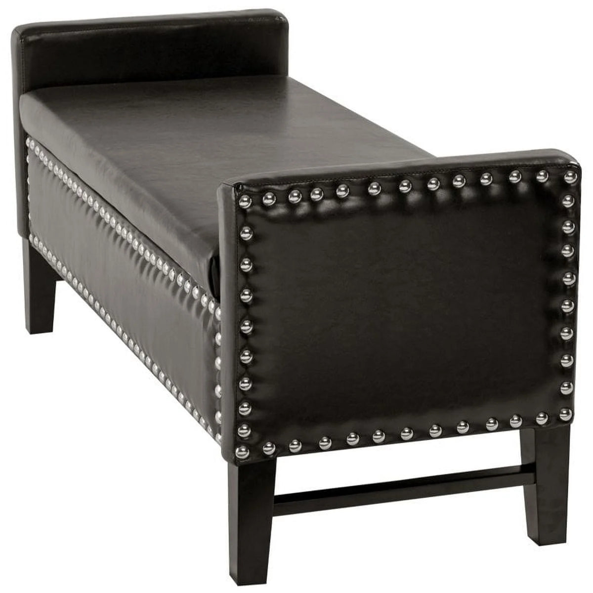 Espresso Faux Leather Storage Bench with Nailhead Trim Y512