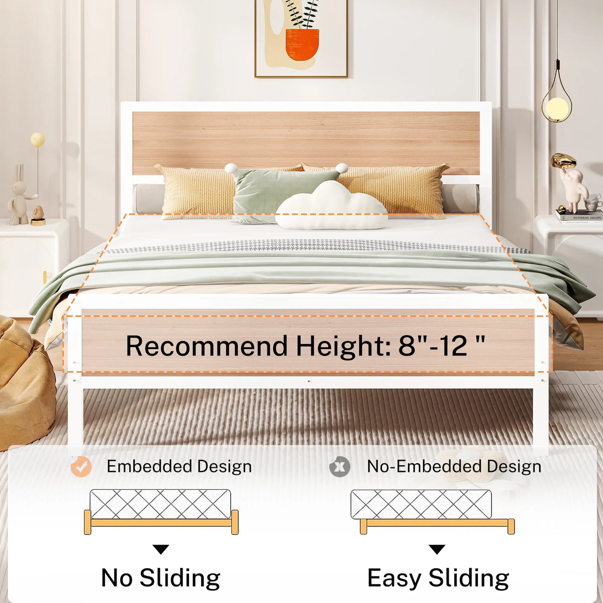 White Full Size Metal Platform Bed Frame with Headboard and Footboard Q15706