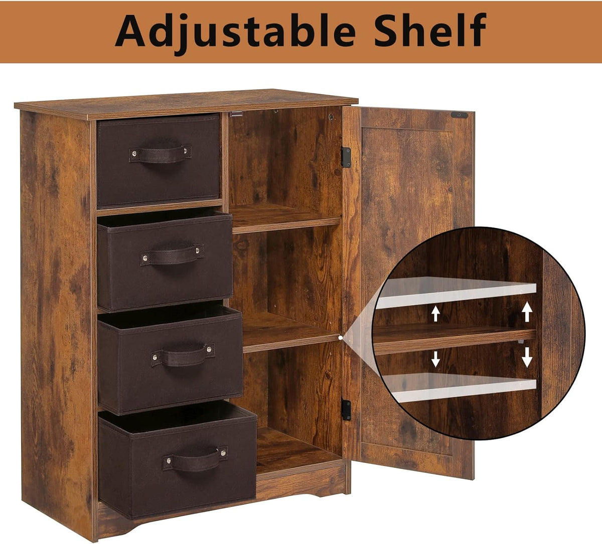 Rustic Brown Storage Cabinet with 4 Removable Drawers and 1 Door B19272