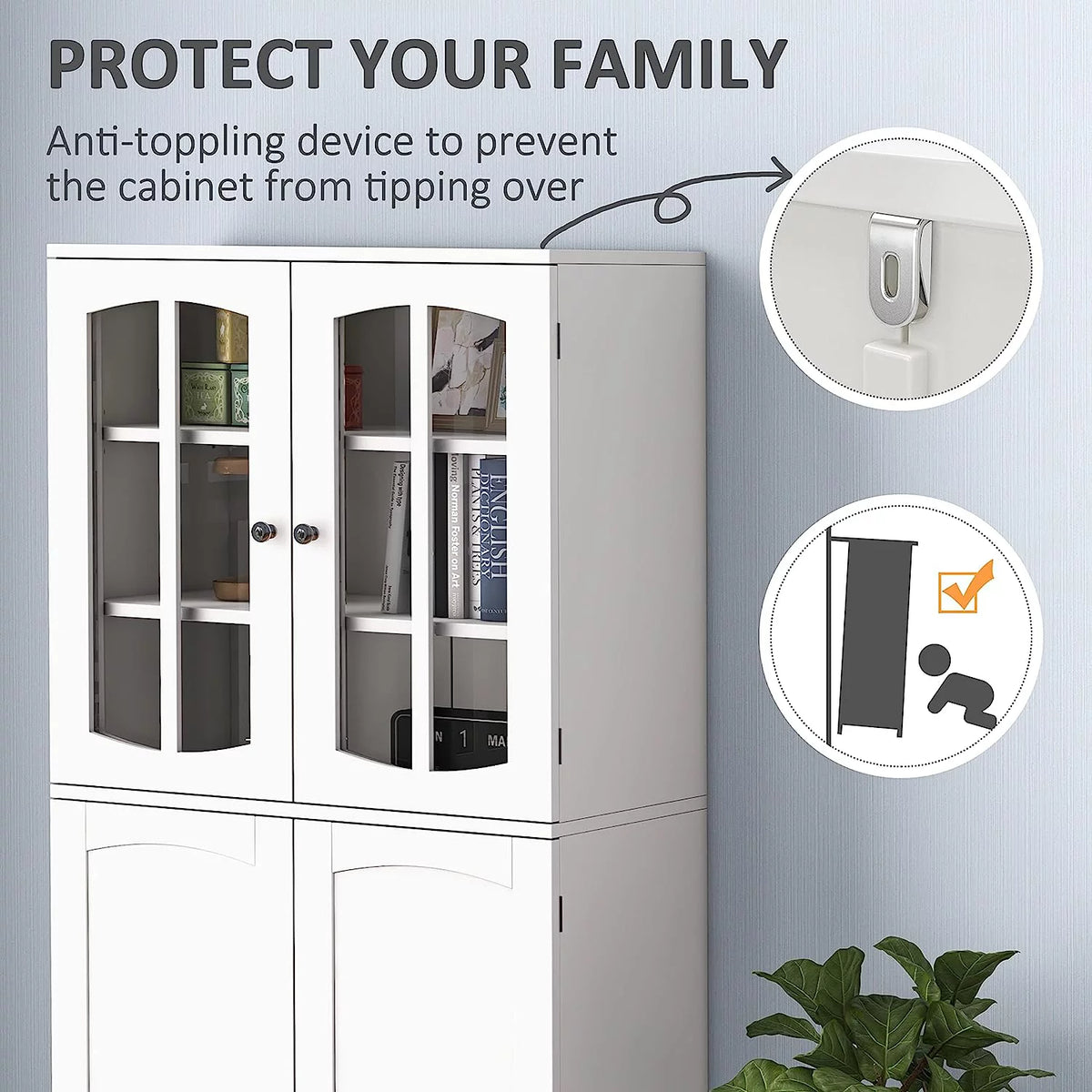 White Wood Kitchen Pantry Storage Cabinet with Doors and Shelves Q753831