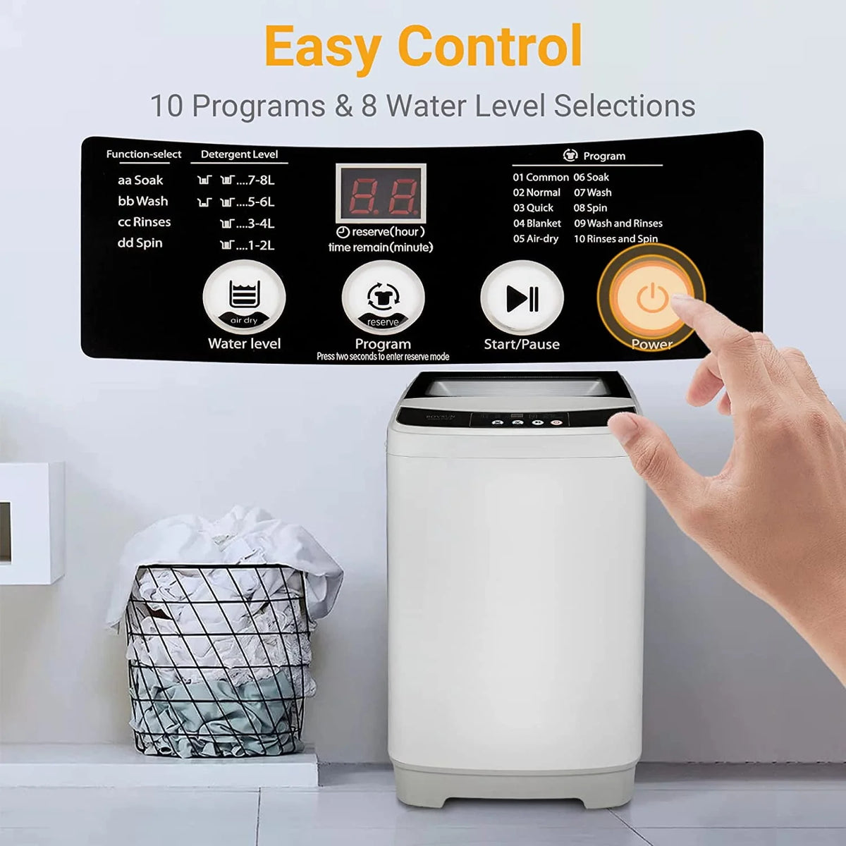 13lbs 1.32cu.ft Compact Automatic Washing Machine with Drain Pump U57451
