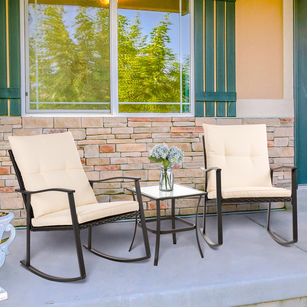 3 Piece Beige Outdoor Rocking Chair Set E566