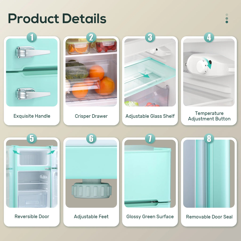 Mini Refrigerator 3.2Cu.Ft Compact Fridge 2-Double Doors with a Freezer K2331