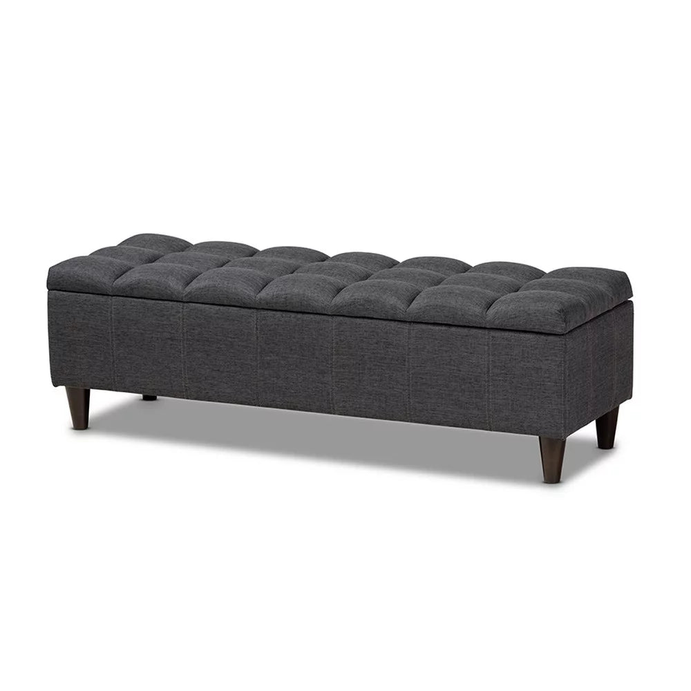 Charcoal Fabric Upholstered Wood Storage Bench Ottoman S17621