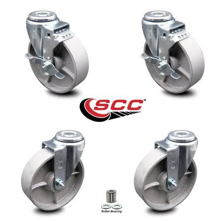 Semi Steel Cast Iron Swivel Caster Set of 4 with Roller Bearing - 5 inch x 1.5 inch Silver Wheels K51856