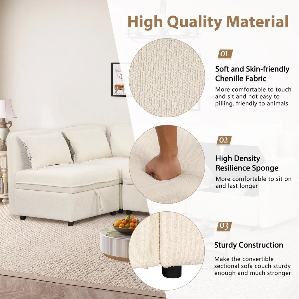 Oversized Chenille Sectional Sofa with Storage N73754