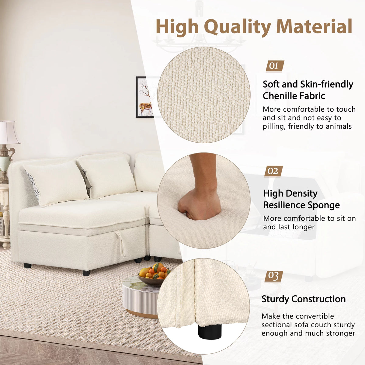 Oversized Chenille Sectional Sofa with Storage N73754