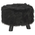 Black Faux Fur Upholstered Wooden Foot Stool N188