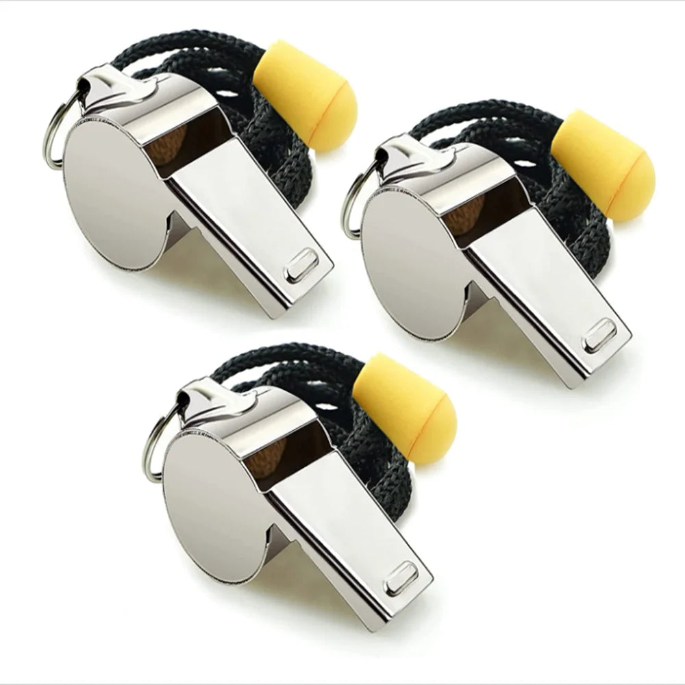 3 Pack Stainless Steel Sports Whistles with Lanyard S903283