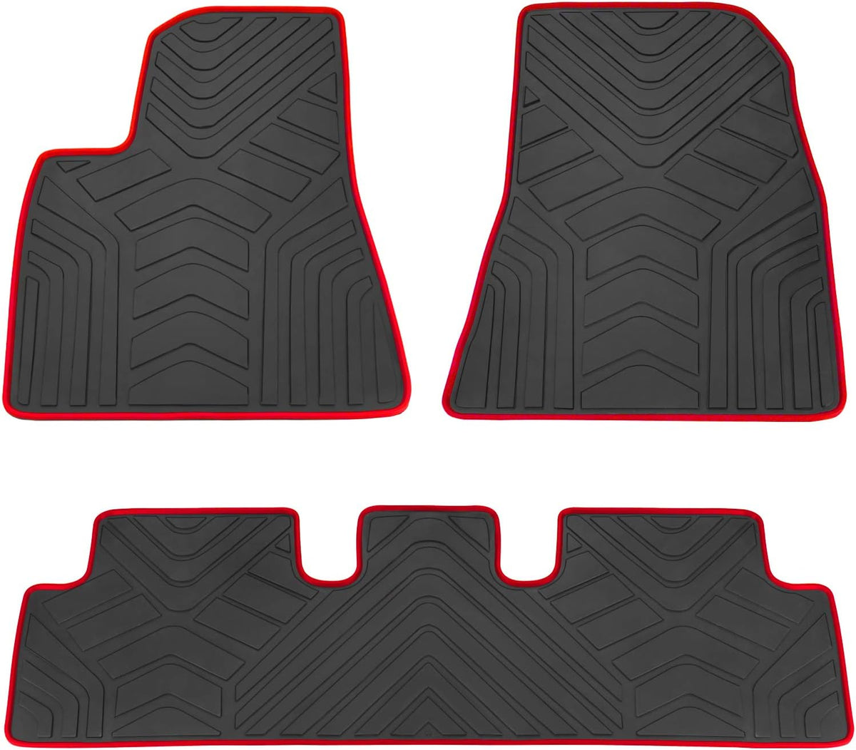 Black Red Rubber Car Floor Mats Set Y4598
