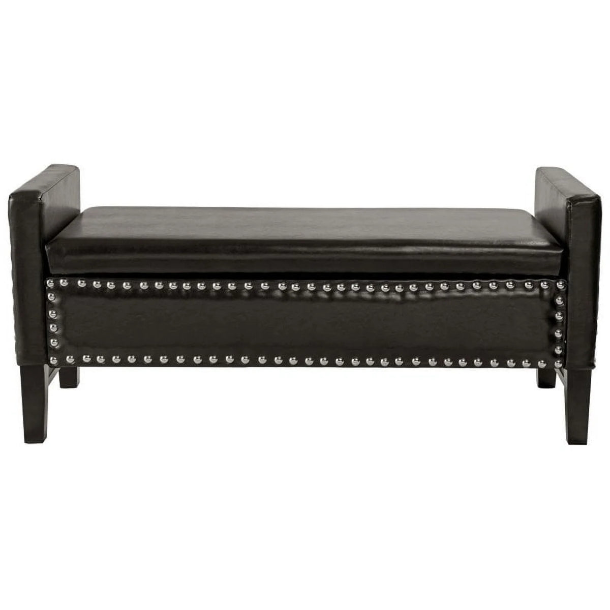 Espresso Faux Leather Storage Bench with Nailhead Trim Y512