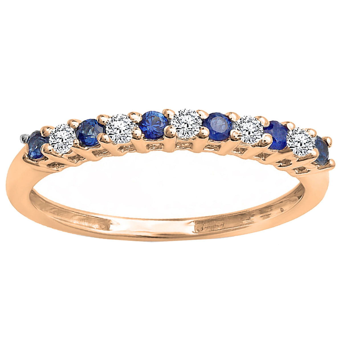 14K Rose Gold White Diamond Blue Sapphire Stackable Wedding Band I34940