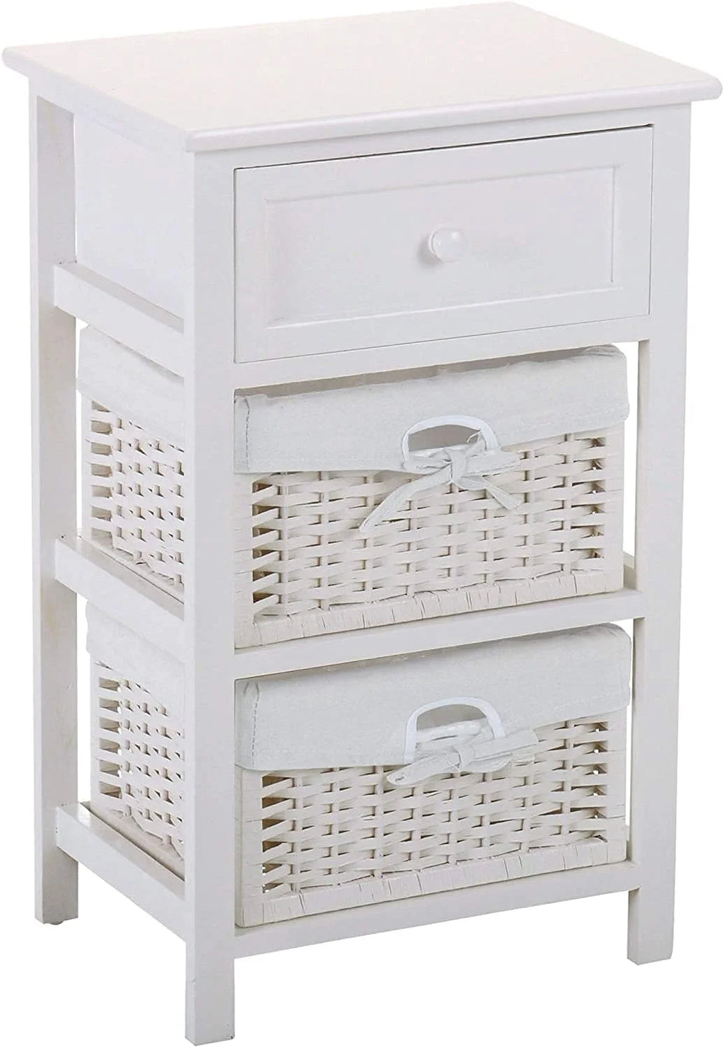 White 3 Tiers Nightstand with One Drawer 2 Baskets N354104