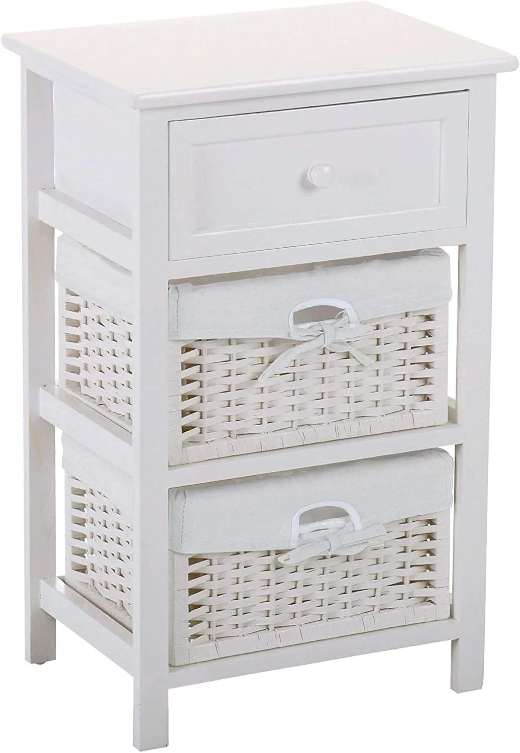 White 3 Tiers Nightstand with One Drawer 2 Baskets N354104