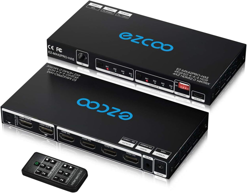 HDMI Matrix 4 In 2 Out 4K 60Hz HDR 10 SPDIF 5.1CH Audio Extractor M604