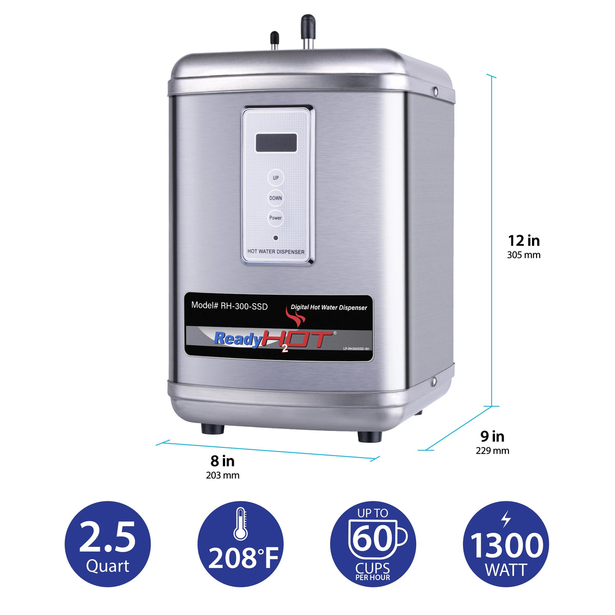 Digital Hot Water Dispenser 1300W with Brushed Nickel 2 Handle Faucet G309583