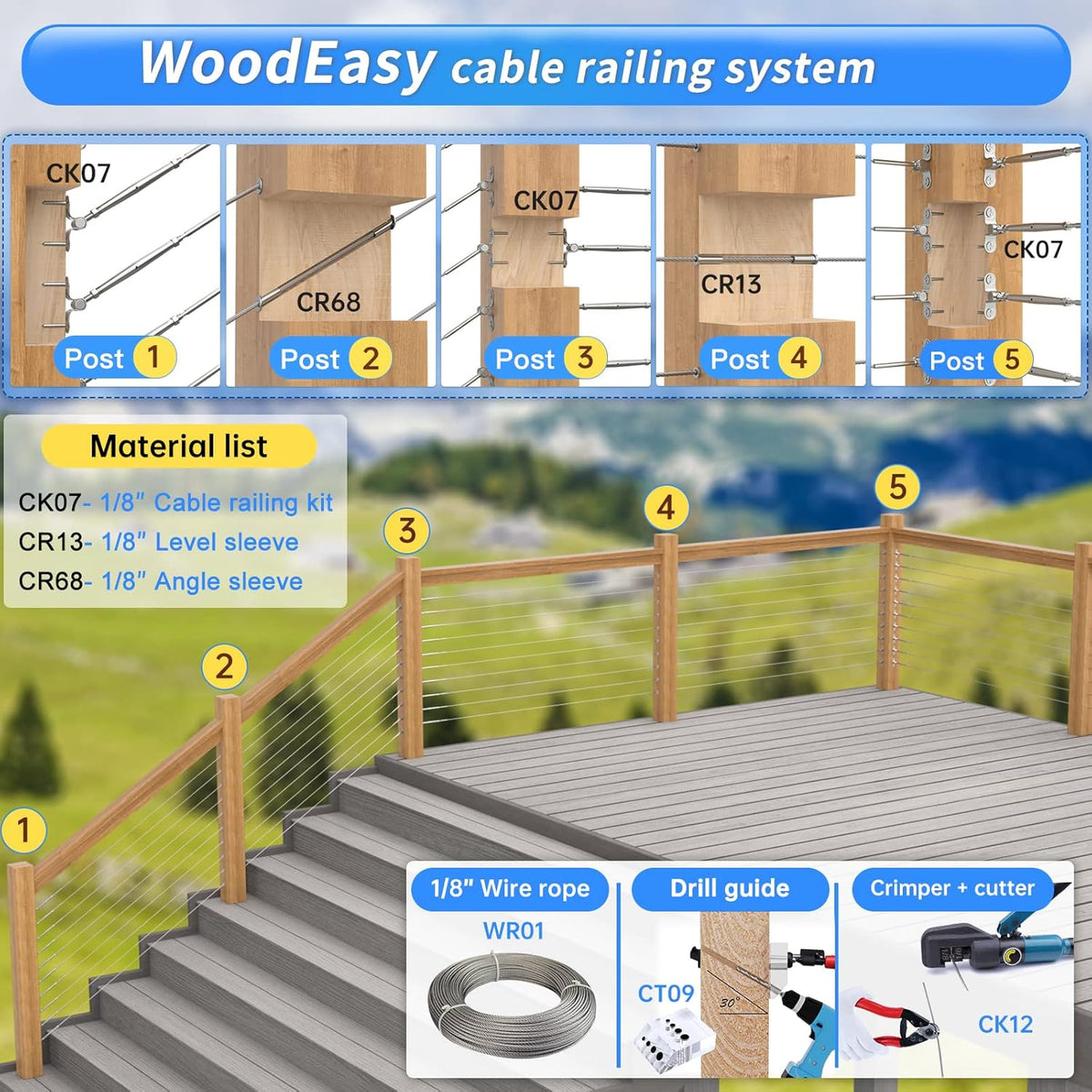 20 Set Cable Railing Kit 1/8 Swage Toggle Turnbuckle Hardware T316 Stainless Steel Angle 180° Adjustable N6351