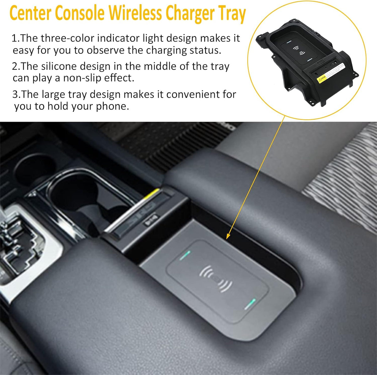 Center Console Wireless Charger Tray for Toyota Tundra 2014-2021 D1353