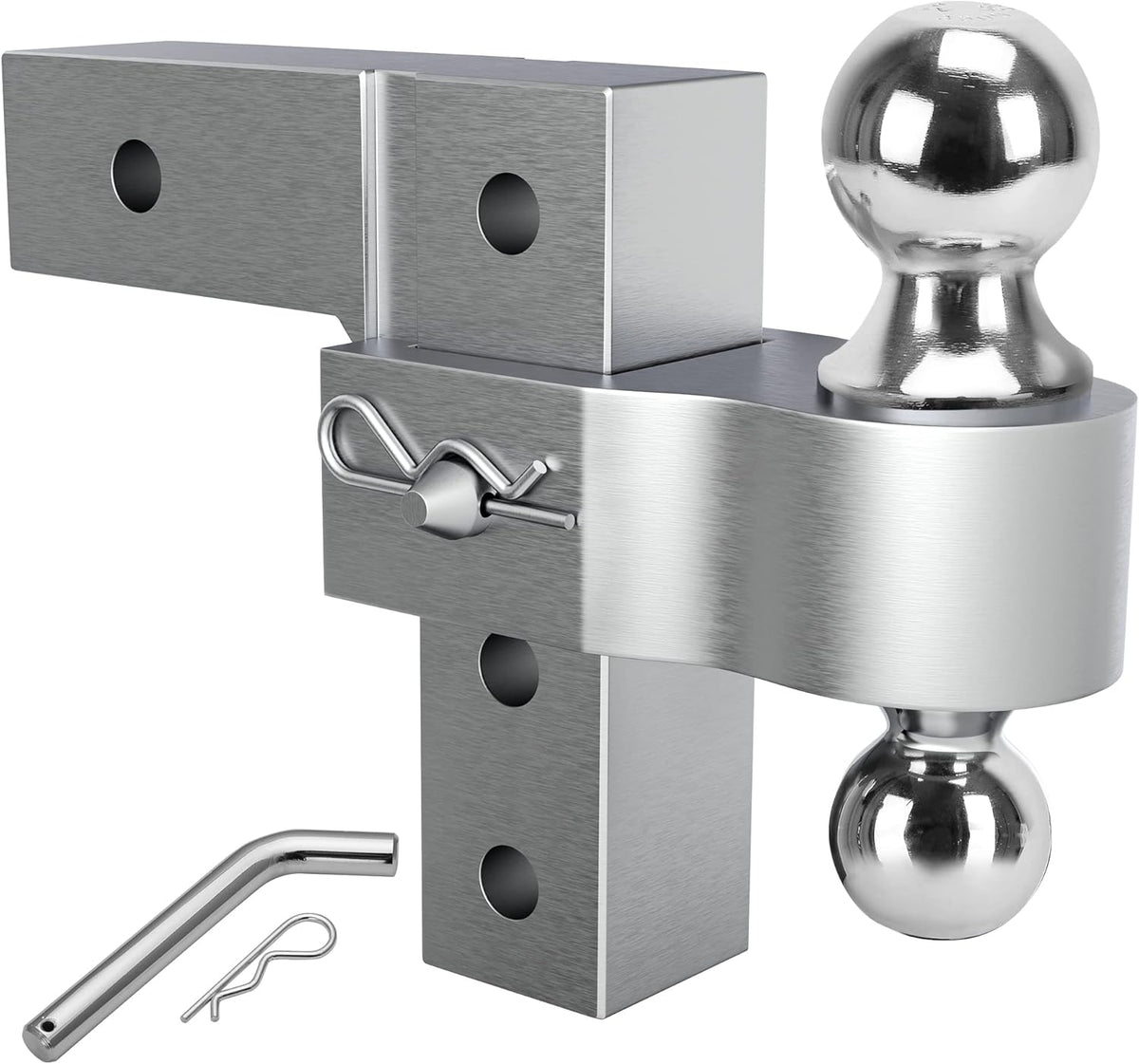 Adjustable Trailer Hitch Ball Mount, 2-Inch Receiver, 6-Inch Drop, Forged Aluminum Shank, 2'' & 2-5/16'' Combo Tow Balls, Stainless Steel Pins, Black G833036
