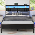 Full Size Bed Frame with Charging Station and LED Lights T877964