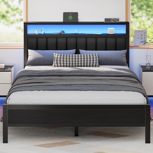 Full Size Bed Frame with Charging Station and LED Lights T877964