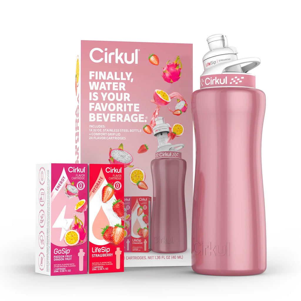 32oz Rose Gold Stainless Steel Water Bottle Starter Kit with Lid and 2 Flavor Cartridges U534492