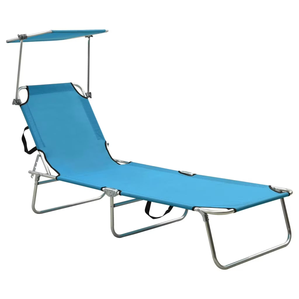 Folding Sun Lounger with Canopy Steel Turquoise and Blue W21926
